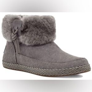 UGG Elowen Gray Sheepskin Lined Suede Leather Zipper Ankle Boots Booties 8.5 new